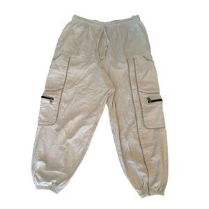 Khaki Cotton Cargo Drop Crotch Harem Unisex Capri Pants *Fits like Med- Large